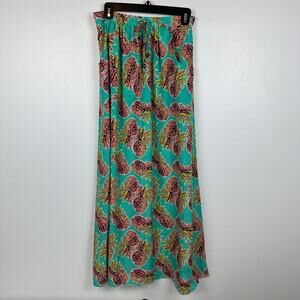 NWT All For Color Womens Pull-On Pineapple Hawaiian Print Teal Maxi Skirt Large